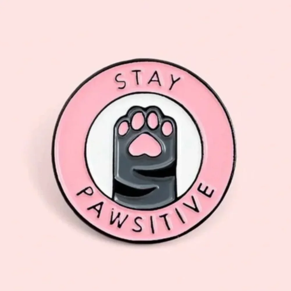 vintage Pink & Gray Enamel Lapel Pin Brooch NWT 🐈‍⬛